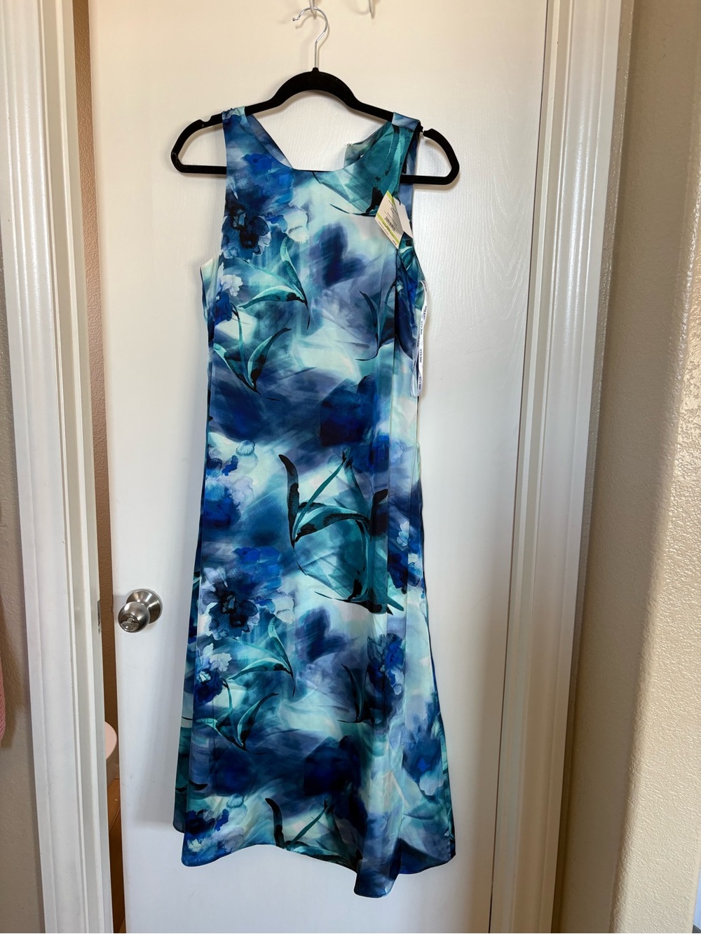 Anne Klein Blue & Teal Watercolor Floral Maxi Dress